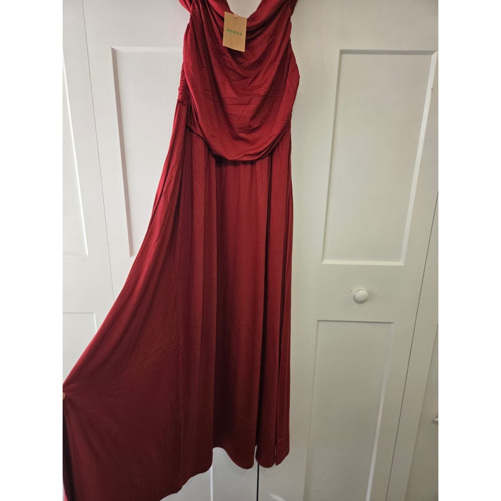 Boden Bunched Bardot Red Off Shoulder Maxi Dress Lenzing 12R NEW